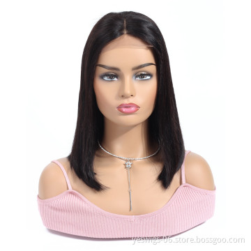 Fashion Design 8 Inch Malaysian Human Hair Lace Front Closure Short Bob Wig Wholesale Straight Human Hair Bob Malaysian Wigs